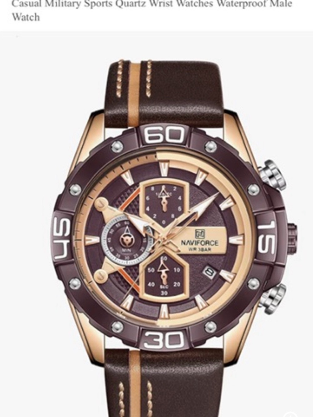 NAVIFORCE Brown & Rose Gold Sport Chronograph Watch